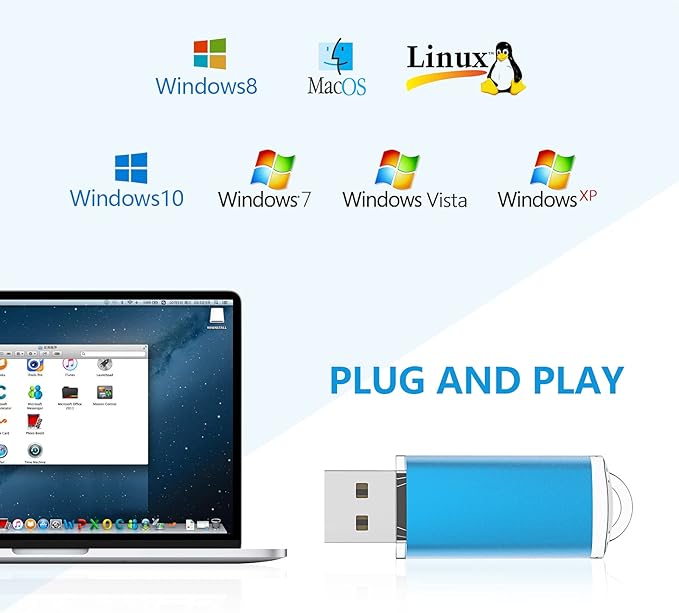 KOOTION Flash Drive 32GB 10 Pack USB 2.0 Thumb Drive Capped Memory Stick Jump Drive, Blue