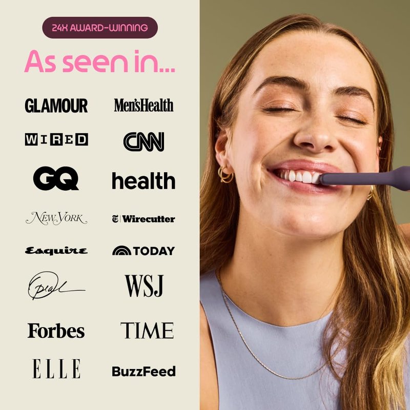 Quip Rev Oscillating Rechargeable Electric Toothbrush with Extra Brush Head - Soft Bristles, Pressure Sensor, 3 Intensities, 30-Day Battery Life, 2-Min Timer, Travel Case, Mirror Mount - Blue Stone