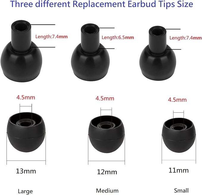 CYADCI 36 Pieces Large Earbud Tips Soft and Comfortable Silicone Earbud Tips Ear Bud Replacement Pieces Silicone Fit Most in-Ear Headphones，Inner Hole 3.8mm -5.5mm，Large Black Earbuds Silicone Tips