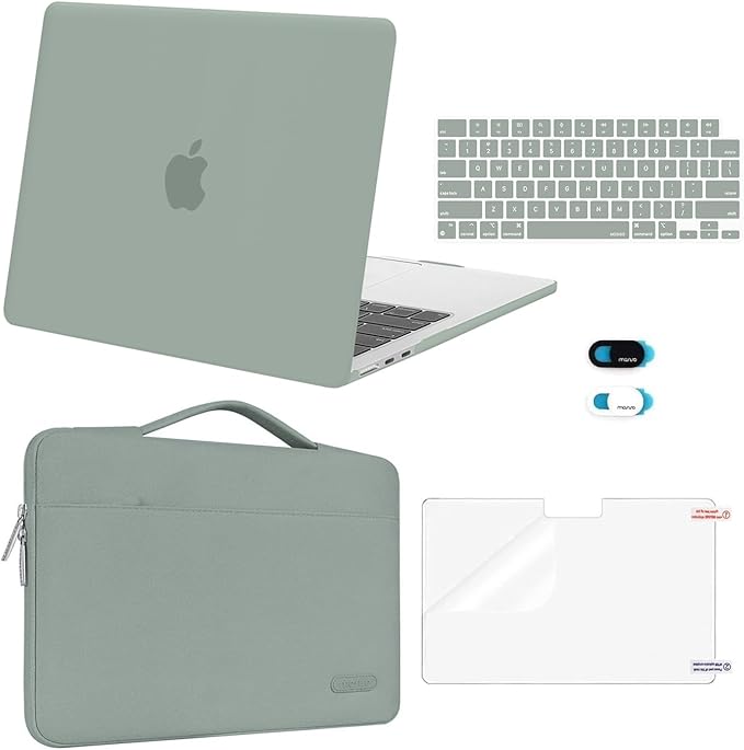 MOSISO Compatible with MacBook Air 13 inch Case M5 2026 M4 2025 M3 M2 2024-2022 A3449 A3240 A3113 A2681,Hard Shell&Sleeve Bag&Keyboard Skin&Webcam Cover&ScreenFilm for MacBook Air 13.6, Antique Green