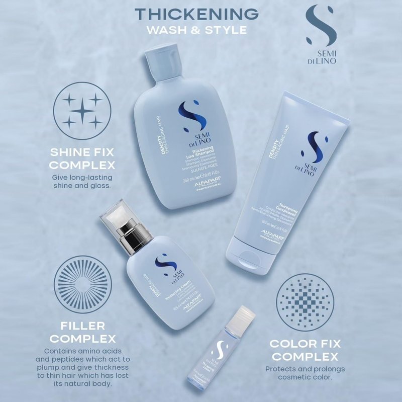 Alfaparf Milano Semi di Lino Density Thickening Serum with Heat Protection – Leave-In for Fine and Thinning Hair - Plumps with Peptide and Amino Acids - Adds Volume, Body, Shine - 6 Vials