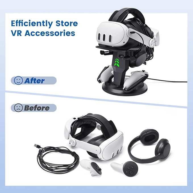 alcopanda VR Headset Charging Dock for Meta Quest 3/Quest 3S/Quest 2, VR Charging Stand for Quest 3 Accessories VR Stand Supports Charging Headset with Type C Cable and fit Controller with Cover