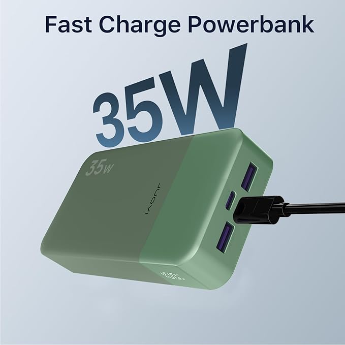 JUOVI J2651 Portable Charger, 35W 20000mAh USB C in & Out Power Bank, Battery Pack with QC4.0+PD3.0 35W High-Speed Charging for Bluetooth Earbud, Mobile Phone, Tablet (Green)