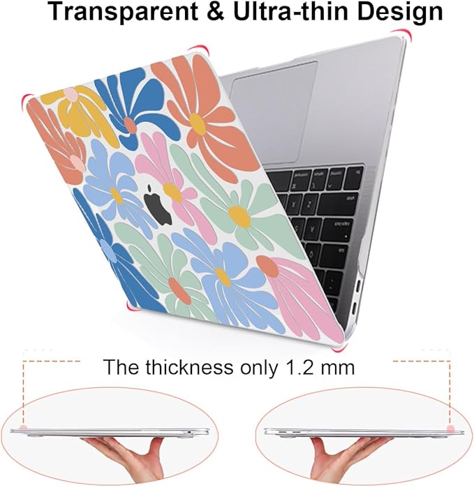 LCMOCICO for MacBook Air 13 inch Case 2021 2020 2019 2018 A2337 M1 A2179 A1932 Cover with Touch ID, Crystal Plastic Printed Pattern Hard Shell Case Keyboard Skin Screen Protector, Colorful Flowers