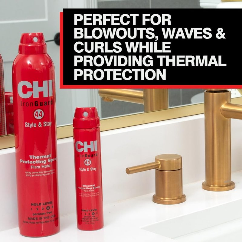 CHI 44 Iron Guard Style & Stay Firm Hold Protecting Spray, Heat Protectant & Hairspray For A Long-Lasting Hold, Sulfate & Paraben-Free, 2.6 Oz
