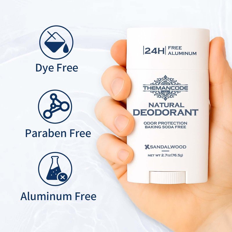 Deodorant Men Aluminum Free, Sandalwood, Deodorant Stick for Powerful Odor Control, Alcohol-Free Sensitive Skin Friendly 2.7 oz