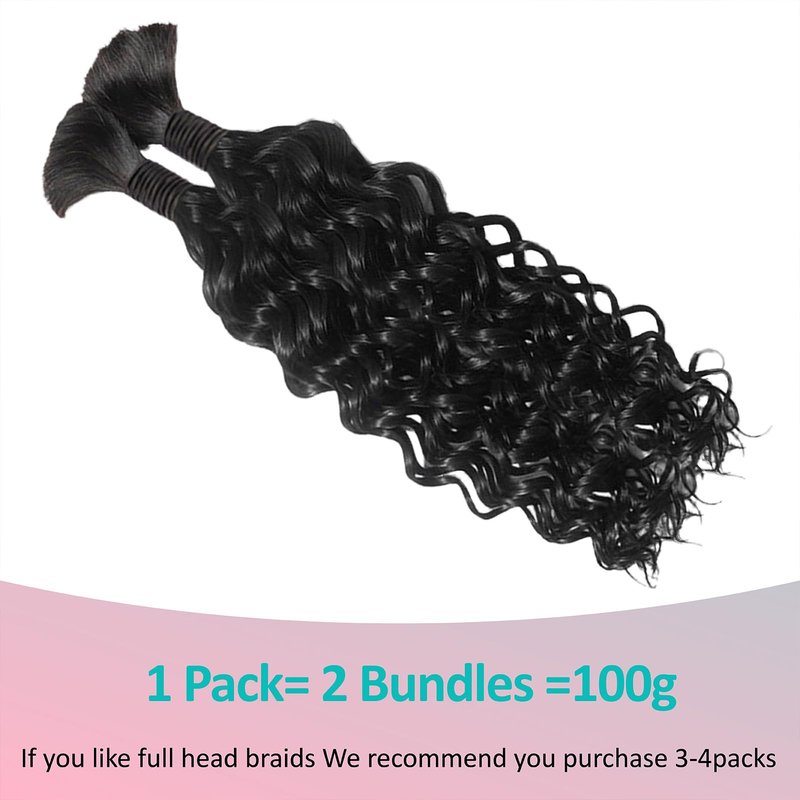 Boho Braiding Hair for Knotless Braids - 22 Inch Curly Human Hair, 2 Bundles, 100g Water Wave (Natural Color)
