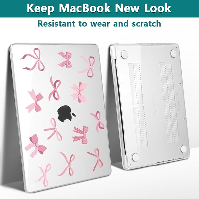 Teryeefi Case for M5 M4 MacBook Pro 14 inch 2025 2024 2023 2021 M4 A3112 A3401 A3185 M3 A2918 A2992 M2 A2779 M1 A2442, Hard Shell Cover + Keyboard Cover for 14 inch MacBook Pro, Cute Pink Bows