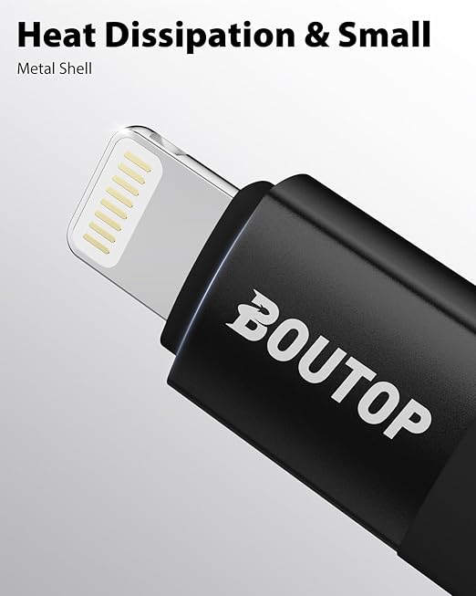 BOUTOP [MFi Certified] 36W USB C to Lightning Cable Adapter, Support Data Sync/PD Fast Charging Compatible with iPhone iPad AirPods, with Anti-Lost Holder - Black 2 Pack