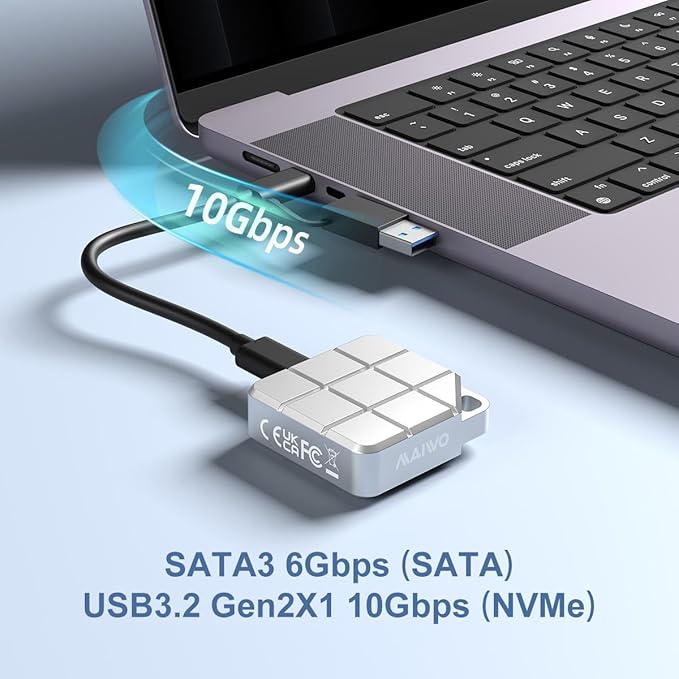 MAIWO 2230 M.2 NVMe SATA Enclosure USB3.2 Gen2 10Gbps Tool Free Aluminium Shell, Compatible with PCIe NVMe M-Key & SATA B+M Key M.2 2230 SSD, Support iPhone 15/16 Pro Max ProRes