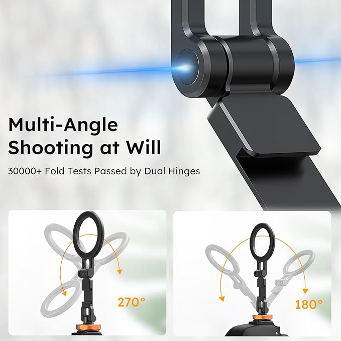 VRIG MG-28 Magnetic Phone Tripod Mount,1/4" Thread Cold Shoe 360° Rotation,for iPhone17 16 15 14 13 12 Pro All Series,Magnetic Ring Magsafe iPhone Tripod Mount Adapter