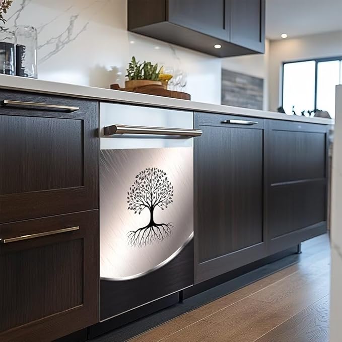 Magnetic Dishwasher Sticker Kitchen Stainless Steel Design Tree Pattern Refrigerator Magnetic Cover Decal Reusable Fridge Panel Decal Decor,23W x 26H inchse