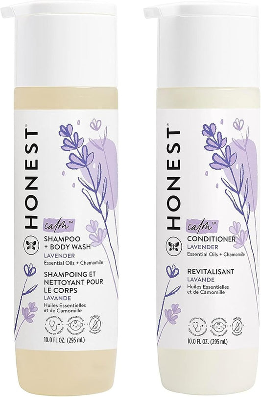 The Honest Company Baby Shampoo, Body Wash & Conditioner Duo, 2-in-1 Cleansing, Silicone-Free, Naturally Derived, Lavender Calm Scent, 20 fl oz