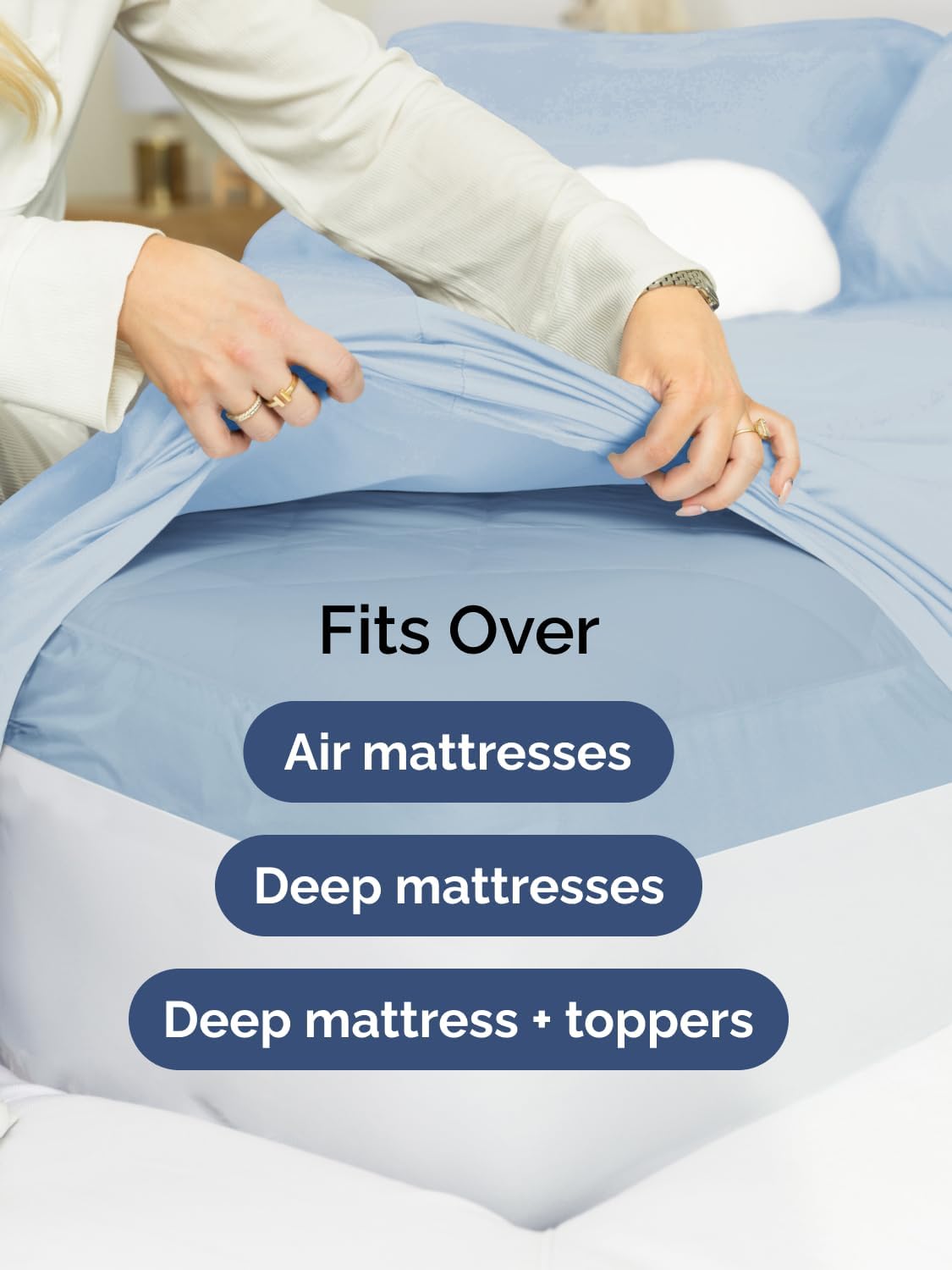 Skiennix Extra Deep Cal King Sheet Set - 6 Piece Breathable Cooling Bedding - Soft Wrinkle-Free Sky Blue