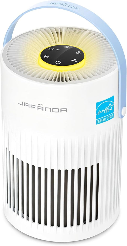 Air Purifiers for Bedroom, Jafända Pet Hair Air Purifier, Max 650 ft², 3-in-1 Filter, H13 HEPA Air Filter, 20dB Quiet Sleep Mode, 7-Night Light, Portable Handle for Home, Remove Dust, Smoke, Odor