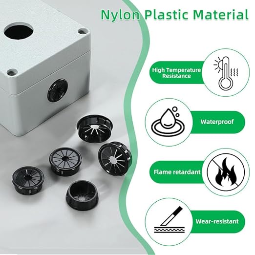 EASYEAH 4PCS Cable Grommets, 3-9/16"(90mm) Desk Hole Cover Petal Shaped Buckle Type Nylon Snap Bushing Grommet, Wire Hole Cover Insert for Cables and Cords Management and Protection of Cabinet, Black