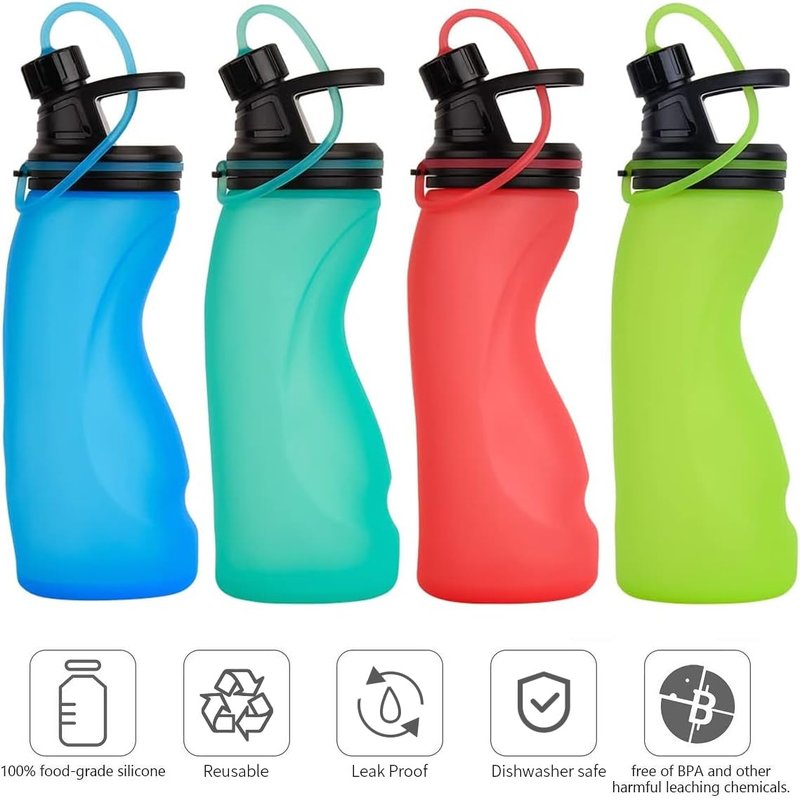 E-Senior Collapsible Water Bottle BPA Free - Foldable Water Bottle for Travel Sports Bottles with Triple Leak Proof Lightweight 17oz (Upgraded Aqua Blue)