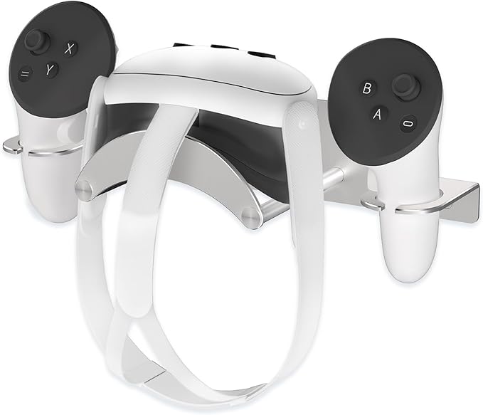 ANSHAWTIY VR Wall Mount Aluminum Alloy,VR Headset Wall Mount Storage Stand Hook Compatible with Meta Quest 3/Quest Pro/Quest 2,Quest 3 Stand with 2 Storage Way,Desk Space Saving(Silver)