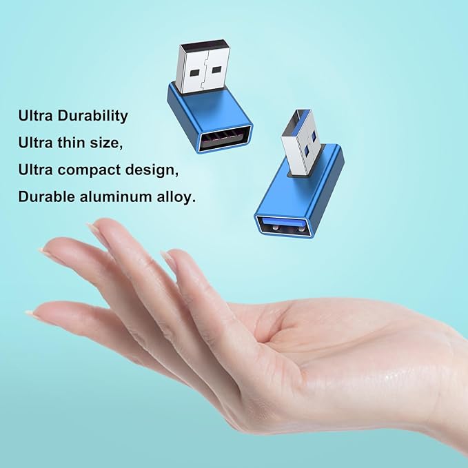 AreMe 90 Degree USB 3.0 Adapter 4 Pack, Up&Down, Left&Right Angle, Blue