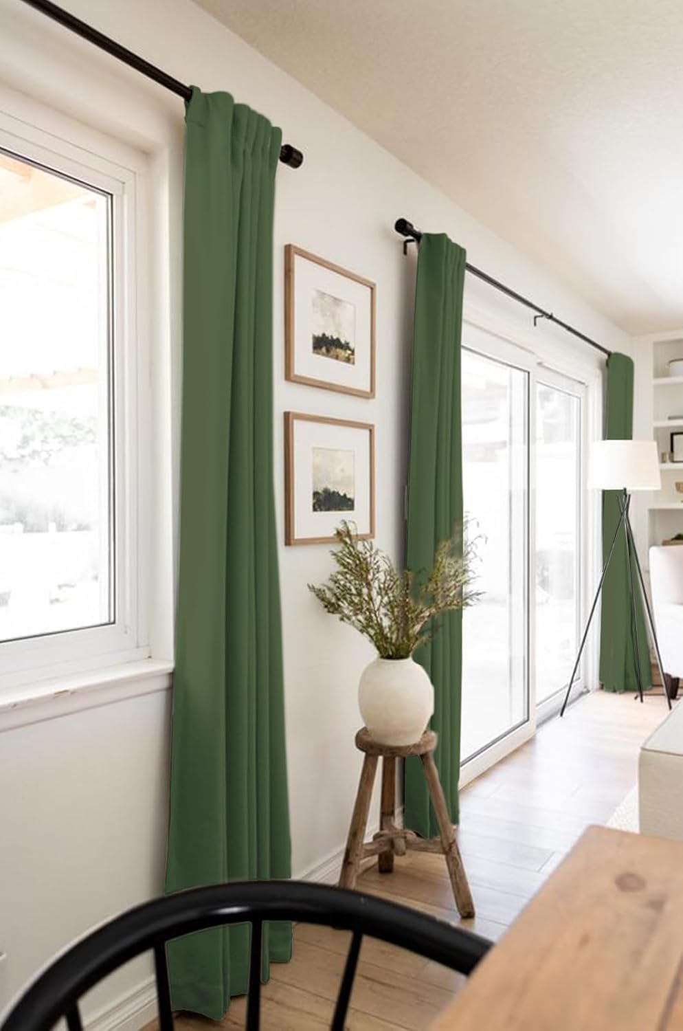 Skiennix 100% Blackout Linen Curtains - Thermal Insulated Drapes, 50" W x 108" L, Moss Green - 2 Panels Set