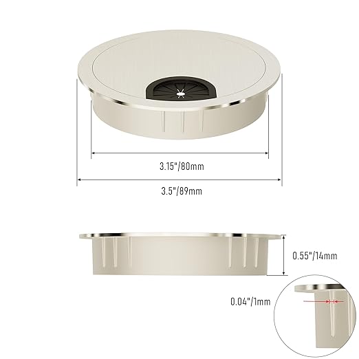 Skweawert 2 Pack Desk Grommet 3-1/8 Inch 80mm, Zinc Alloy Computer Desk Wire Hole Cover, Office Desktop Cord Cable Hole Metal Ring, Brushed Silver