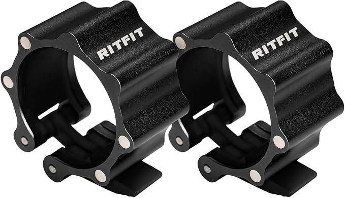 RitFit 2-Inch Magnetic Barbell Collars Locking Clamps - Heavy Duty Aluminum Alloy, Quick Release with Non-Slip TPR Pads for Olympic Weightlifting Powerlifting Training (Pair)，Black