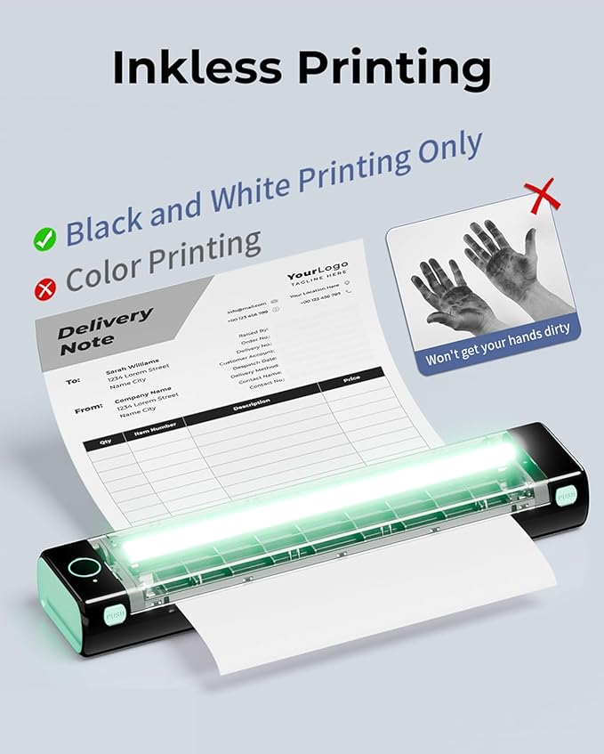 Phomemo Portable Printers Wireless for Travel, M08F Thermal Bluetooth Printer Support for 8.5"x11" US Letter, Small Inkless Printer Compatible with iOS, Android, Laptop for Car, Office, Home