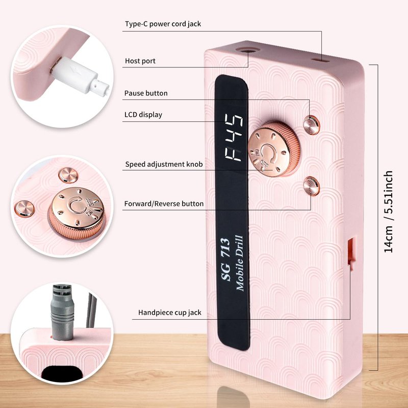 Electric Nail Drill - 45000RPM Portable Nail Drill丨Rechargeable Nail E-File Kit with 11 Bits & Base丨LED Screen丨Ultra-Silent, Rechargeable Nail Drills Machine for Acrylic Nails Gel Polishing(White)