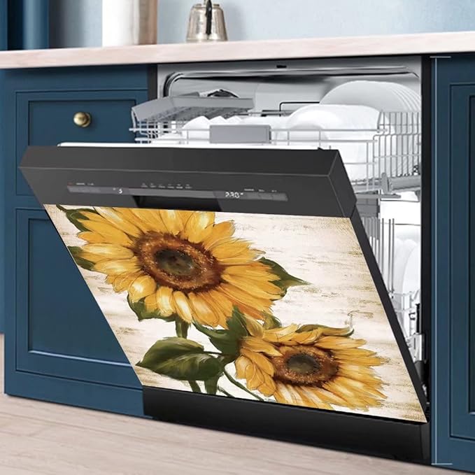 Retro Sunflower Kitchen Sticker Decor Dishwasher Cover, You are My Sunshine Dish Washer Door Panel Decal, Refrigerator Decal Decor, Ordinary 23"x17"INCH