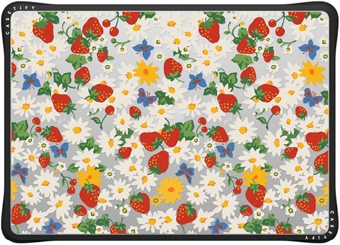 CASETiFY Impact MacBook Air 13.6" (M2-M5) Case [Cushioned Impact Corners/Scratch-Resistant/Anti-Slip Grip] - Strawberry Daisy - Clear Black
