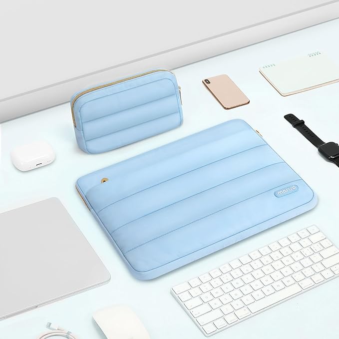 MOSISO Laptop Case 13.3 inch,13-13.3 inch Puffy Laptop Sleeve Compatible with MacBook Neo/Air 13.6 M5 M4 M3 M2 M1/Pro 13/14,HP Dell ASUS Lenovo,Polyester Horizontal Bag with Small Case, Air Blue