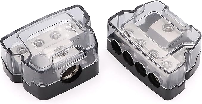 TuoLauthon 4 Way Power Distribution Block 1x 0/2/4 Gauge in 4X 4/8/10 Gauge Out Nickel Plated Car Audio Splitter Amp Distribution Connecting Block,2Pcs