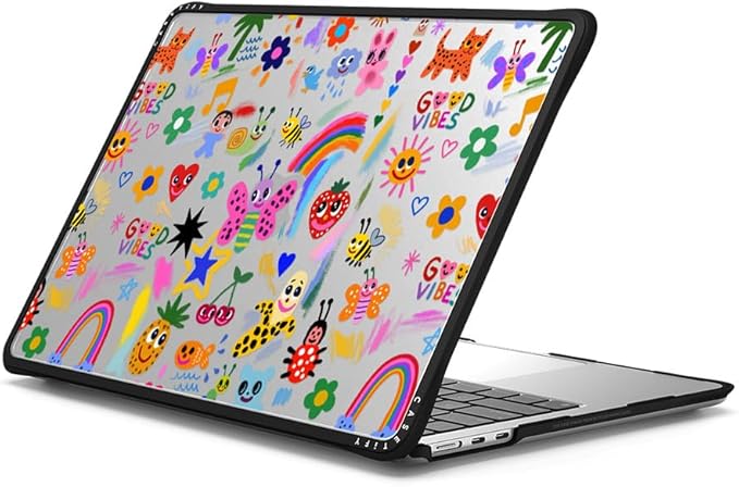 CASETiFY Impact MacBook Air 13.6" (M2-M5) Case [Cushioned Impact Corners/Scratch-Resistant/Anti-Slip Grip] - Good Vibes - Clear Black