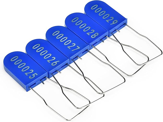 LeadSeals 500PCS Plastic Padlock Security Seals Metal Wire Padlocks Electric Meter Lockout Tags Disposable Anti-Tamper Lock Numbered Anti Tamper Tags Blue