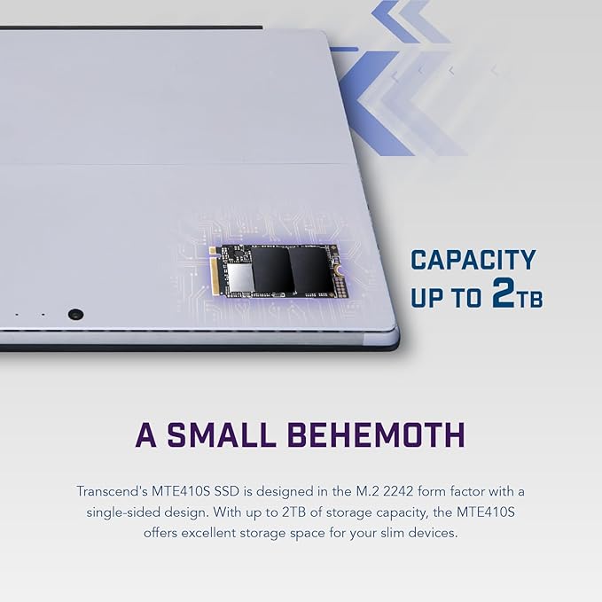 Transcend MTE410 1TB M.2 2242 SSD, Up to 5000MB/s, PCIe Gen4x4 NVMe 3D TLC, for Ultra-Thin Laptops/Lenovo ThinkPad/Yoga Gen 6/ASUS ExpertBook/ZenBook/Mini PC/DRAM-Less Design for Low Power Consumption