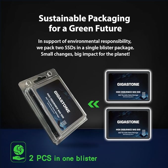 Gigastone 【NAS Certified】 2TB High Endurance SSD (8-Pack) Up to 550MB/s TLC Flash with SLC Caching 24/7 Reliable for Gaming/PC/NAS SSD 5-Year Warranty 2.5" SATA Internal Solid State Drives RAID Disk