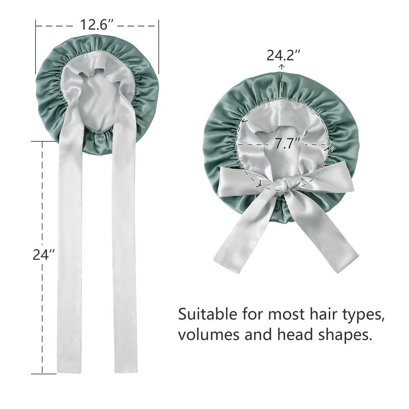 ZIMASILK 100% Mulberry Silk Bonnet for Sleeping Women Double-Layered Breathable Hair Wrap with Silk Tie Band - Reducing Hair Friction (1Pc, Grayish Green)