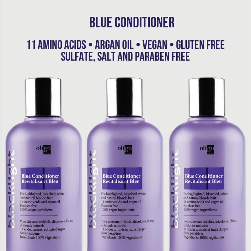 Oligo Professionnel - Blacklight Blue Conditioner for blondes - Vegan - Eliminate Brassy tones - Refresh faded highlights - Argan oil - Hydrating Formula - 8.5oz