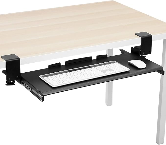 Mount-It! Keyboard Tray Under Desk, Clamp-On No-Drill Slide-Out Keyboard Drawer with Mouse Platform, 27" x 11" Ergonomic Keyboard Tray for Home Office, Fits Desks up to 2.2" Thick