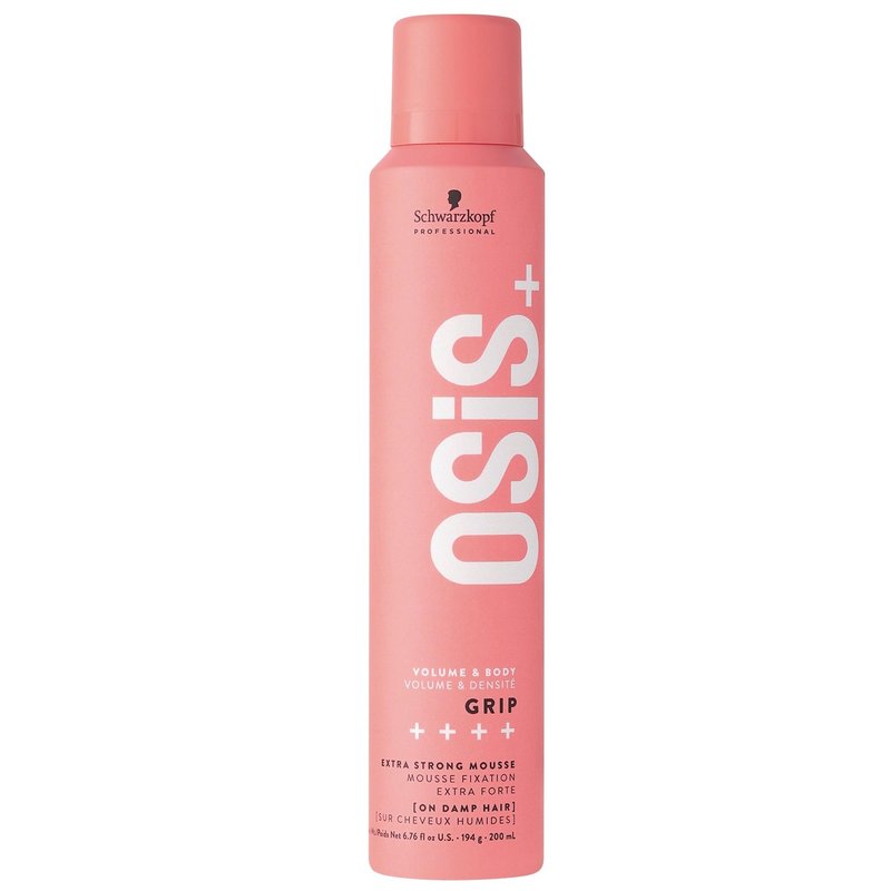 OSiS+ Grip Extreme Hold Mousse – Extra Strong Control and Volume with Lasting Definition and Natural Shine – Volumizing, Vegan Formula with Heat Protection, 6.76 oz