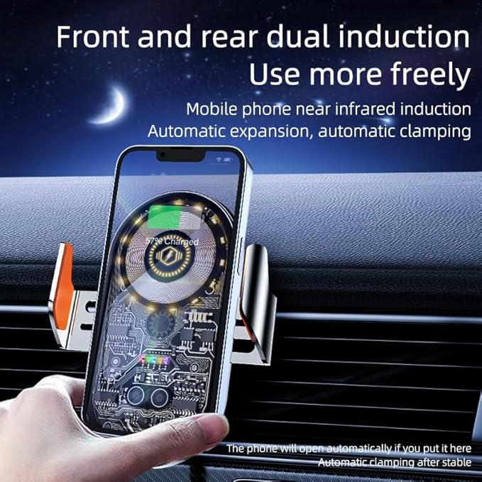HOLIKLJY Wireless Car Charger, 15W Fast Charging Auto-Clamping Car Charger Phone Mount Air Vent Cell Phone Holder Compatible with iPhone 16 Pro Max/15/14/13/12/11, Samsung Galaxy S23/S22/S21/S20, etc