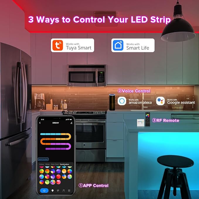 FCOB 2.4G WiFi SPI RGBW LED Controller DR04W, Smart Life/Tuya App, Alexa & Google Home Compatible, Works with SK6812, WS2814, Addressable RGBW Strips RC03RFB RF Remote for Wireless Control