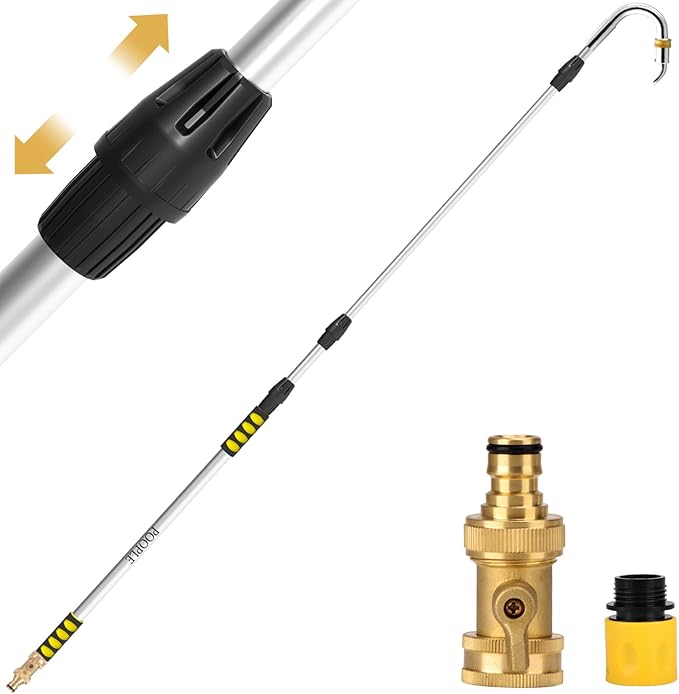 12ft (20ft Reach) Gutter Cleaning Tools from The Ground, Telescoping Rain Gutter Cleaner Tool, Gutters Cleaning Wand, Gutters Cleaning Hose Attachment & Connection Adapter