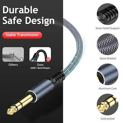 TAISUSAN 1/4" Male to Female Stereo Headphone Extension Cable - 15ft, Quarter Inch Guitar Cable