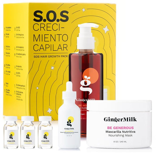 Ginger Milk SOS Hair Growth Kit - Vegan Hair Care Set with Biotin, Serum, Shampoo, & Nourishing Mask | Strengthens Roots & Reduces Hair Loss