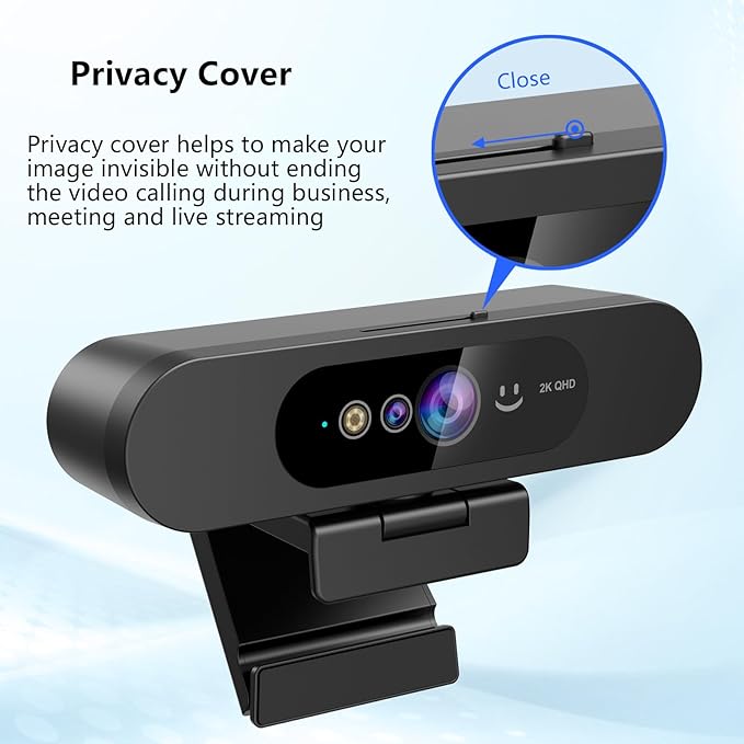 MOERTEK 2K QHD Webcam with Windows Hello Facial Recognition, 4MP Computer Camera with Noise-reducing Mic, Privacy Cover, 92° FOV Laptop Webcam for Video Conferencing, Live Streaming, Online Learning