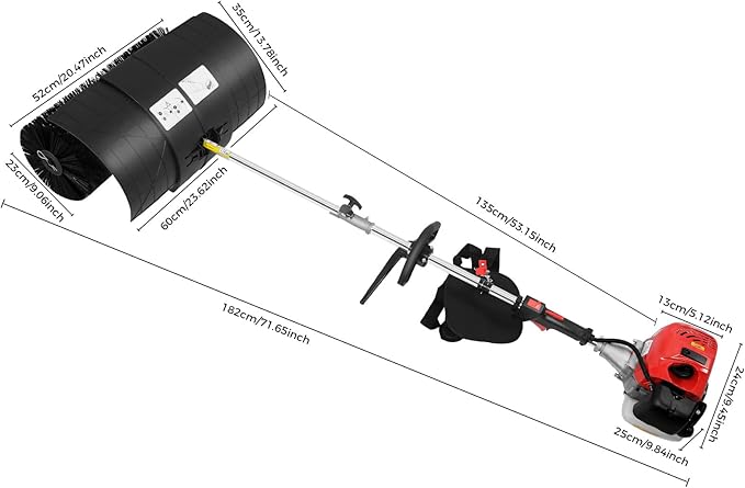 2-Stroke 52CC Gasoline-Powered Handheld Sweeper, 1700W 2.3HP Artificial Turf Cleaning Tool, Driveway Lawn Artificial Grass Snow Sweeper