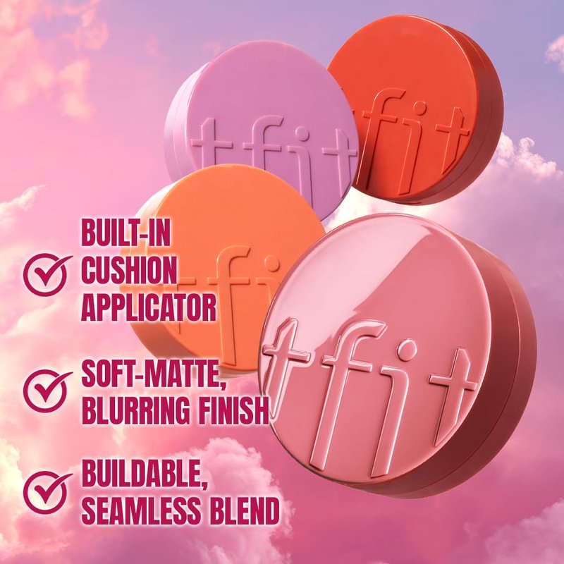 TFIT Fluffy Velvet Cushion Blush for Korean Dewy Glow | Buildable, Blendable Cream Texture | Mini Pink Blush for Cheeks | Tar Pigment Free (P02 Bloom Pink, 0.1 Oz | 4g)
