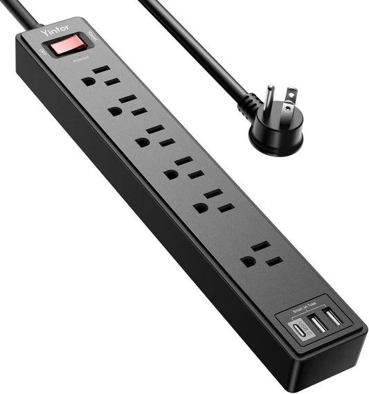Yintar Power Strip Surge Protector - 6 AC Outlets & 3 USB Ports | 1680 Joules, ETL Listed, Black