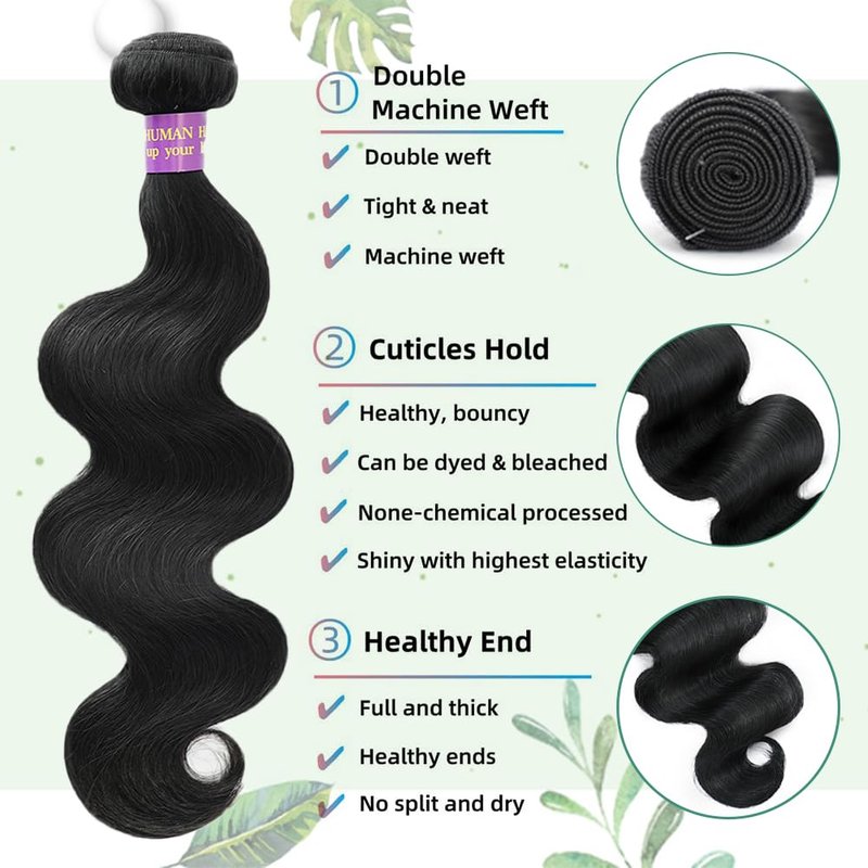 Body Wave Bundles Human Hair 24 Inch 14A Human Hair Bundles Real 100% Raw Unprocessed Brazilian Virgin Sew in Quick Weave Natural Black Deals Thick Hair Extensions